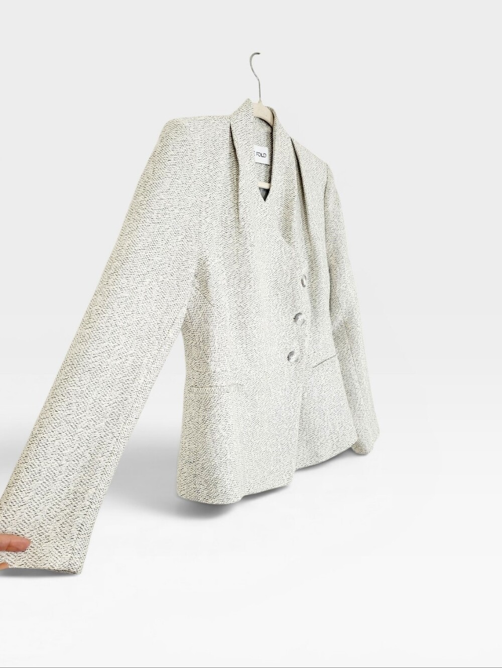 THE FOLD LONDON Fernsbury Italian Tweed Asymmetric Double Breasted Wrap Blazer 8 - Picture 3 of 10
